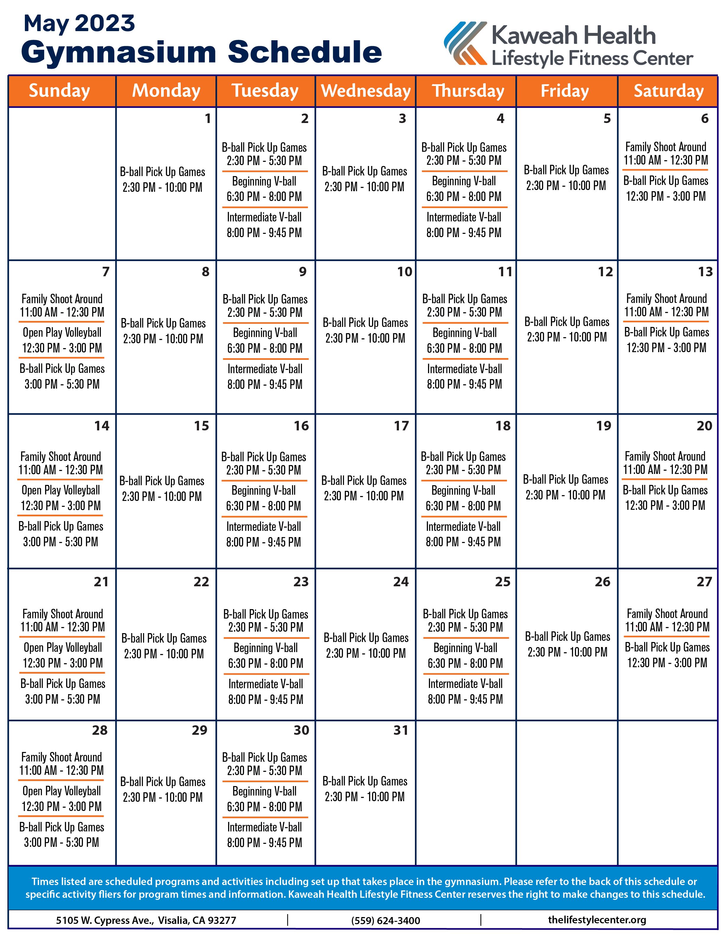 May 2023 Gymnasium schedule