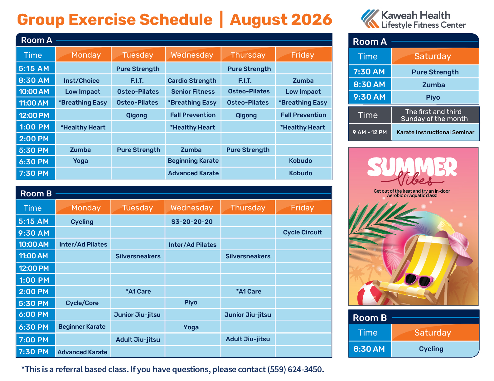August Aerobic schedule 2026