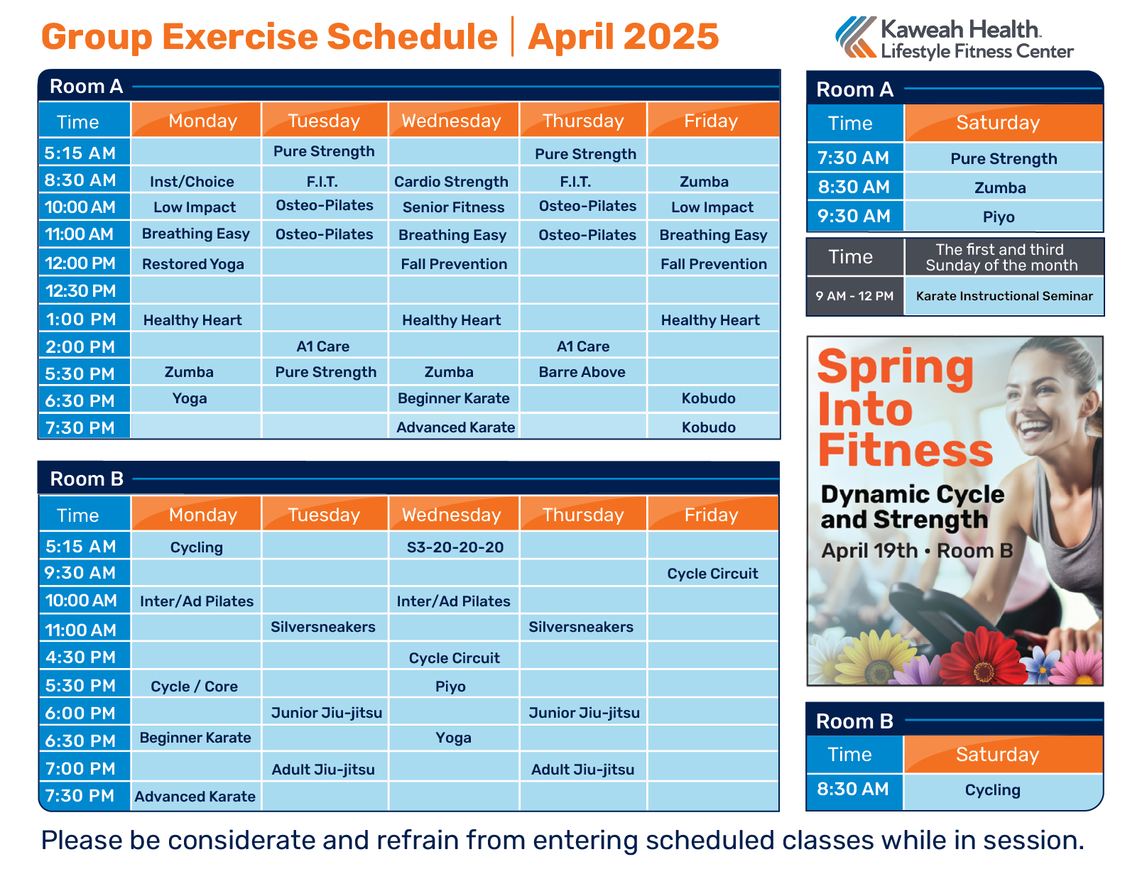 April Aerobic schedule 2025