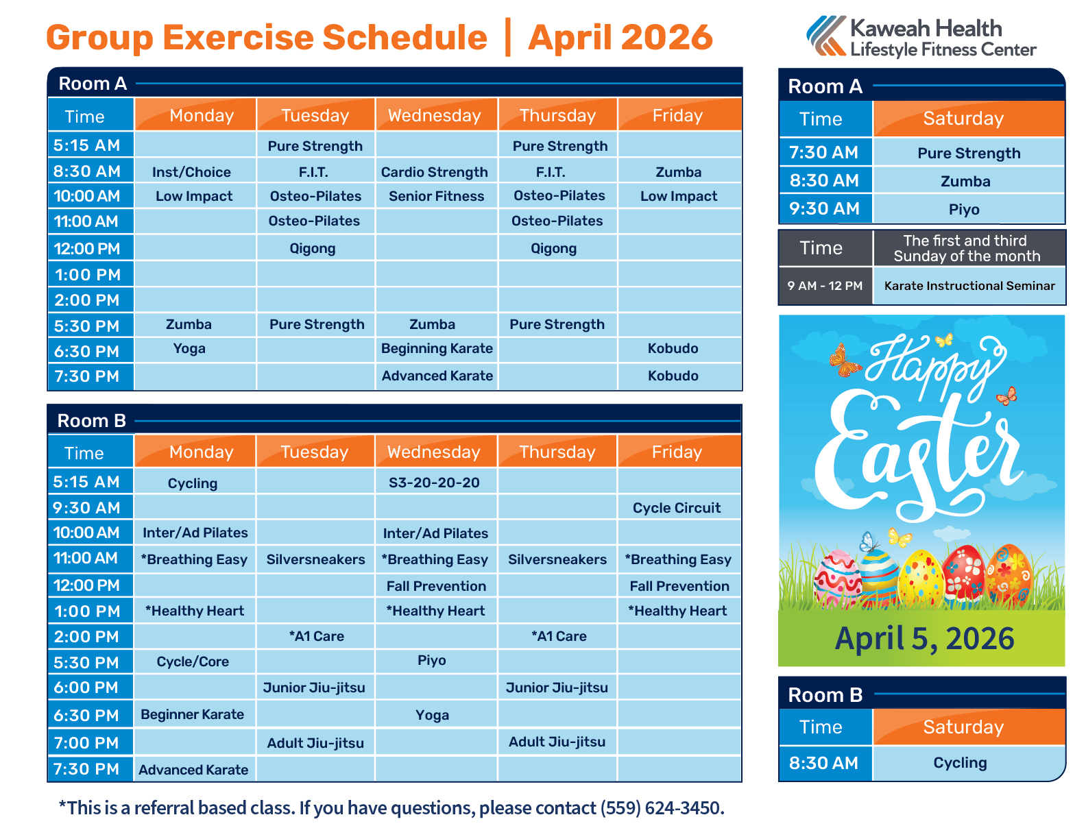 April 2026 Aerobic Schedule 