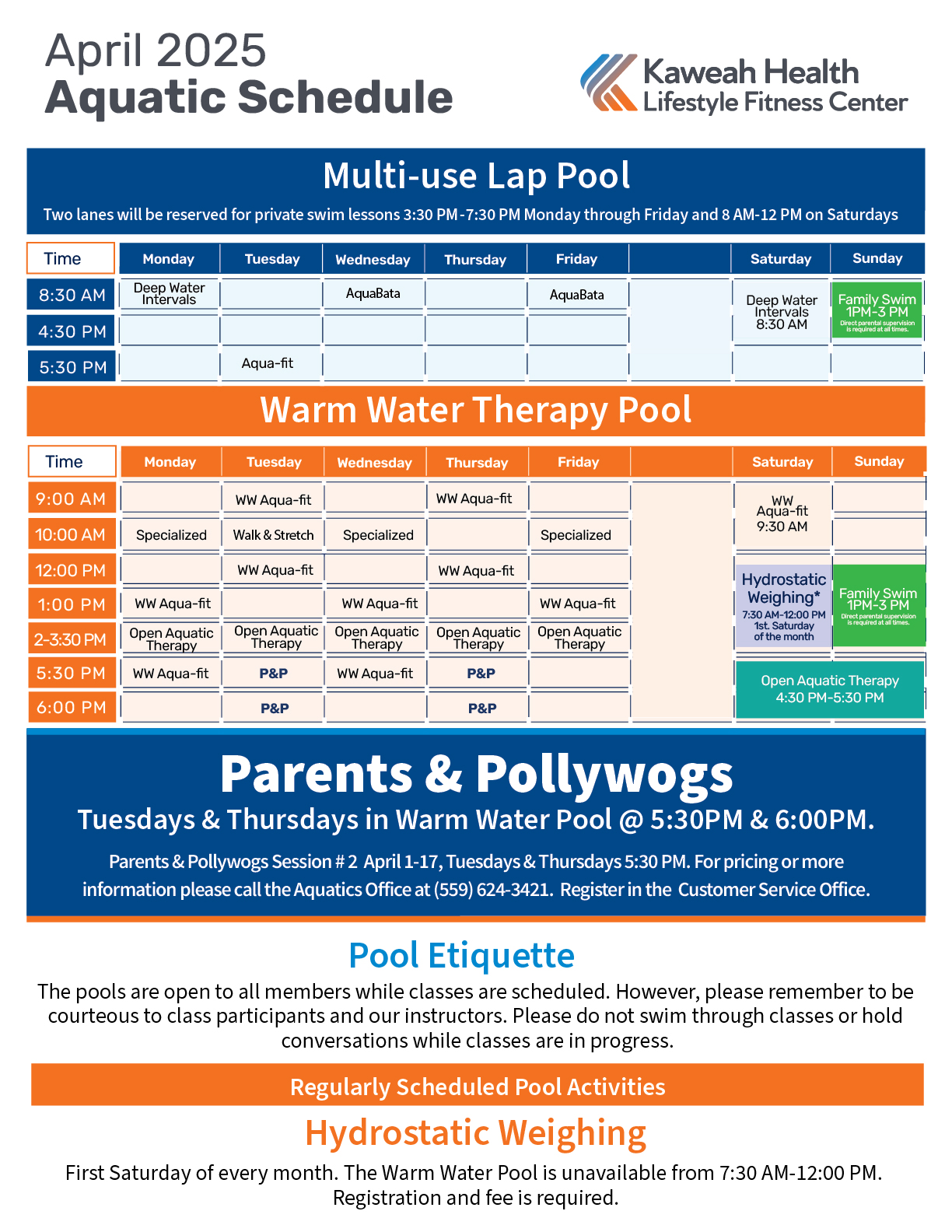 April Aquatic Schedule 2025