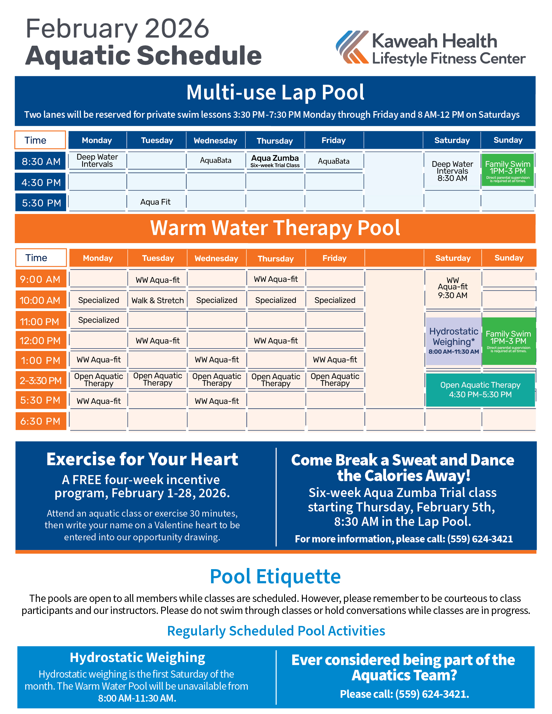 February 2026 Aquatic Schedule 
