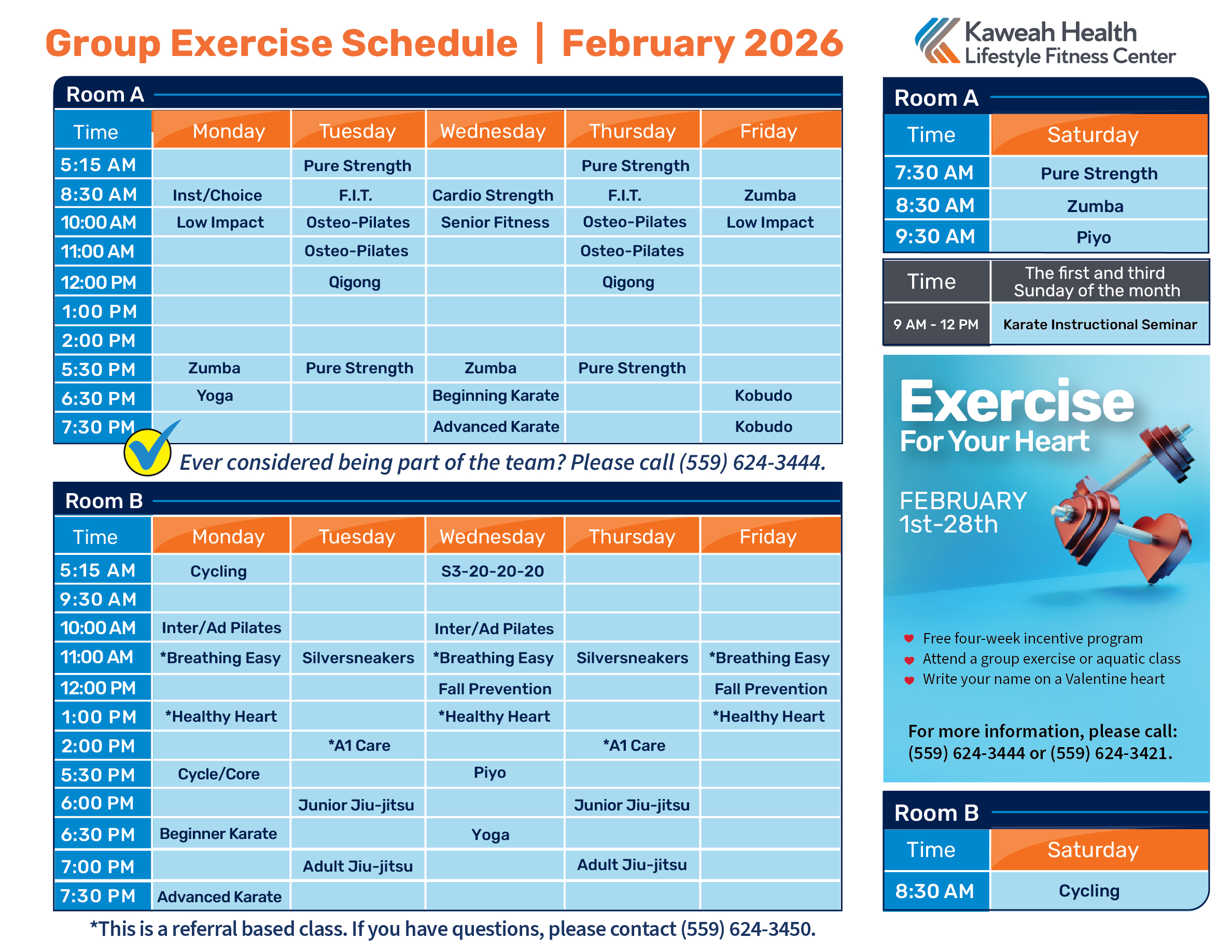 February 2026 Aerobic Schedule 