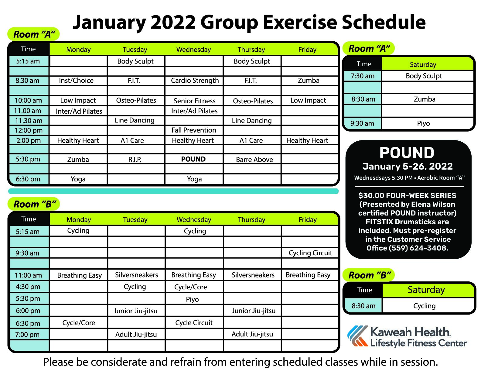 January Aerobic schedule 2022