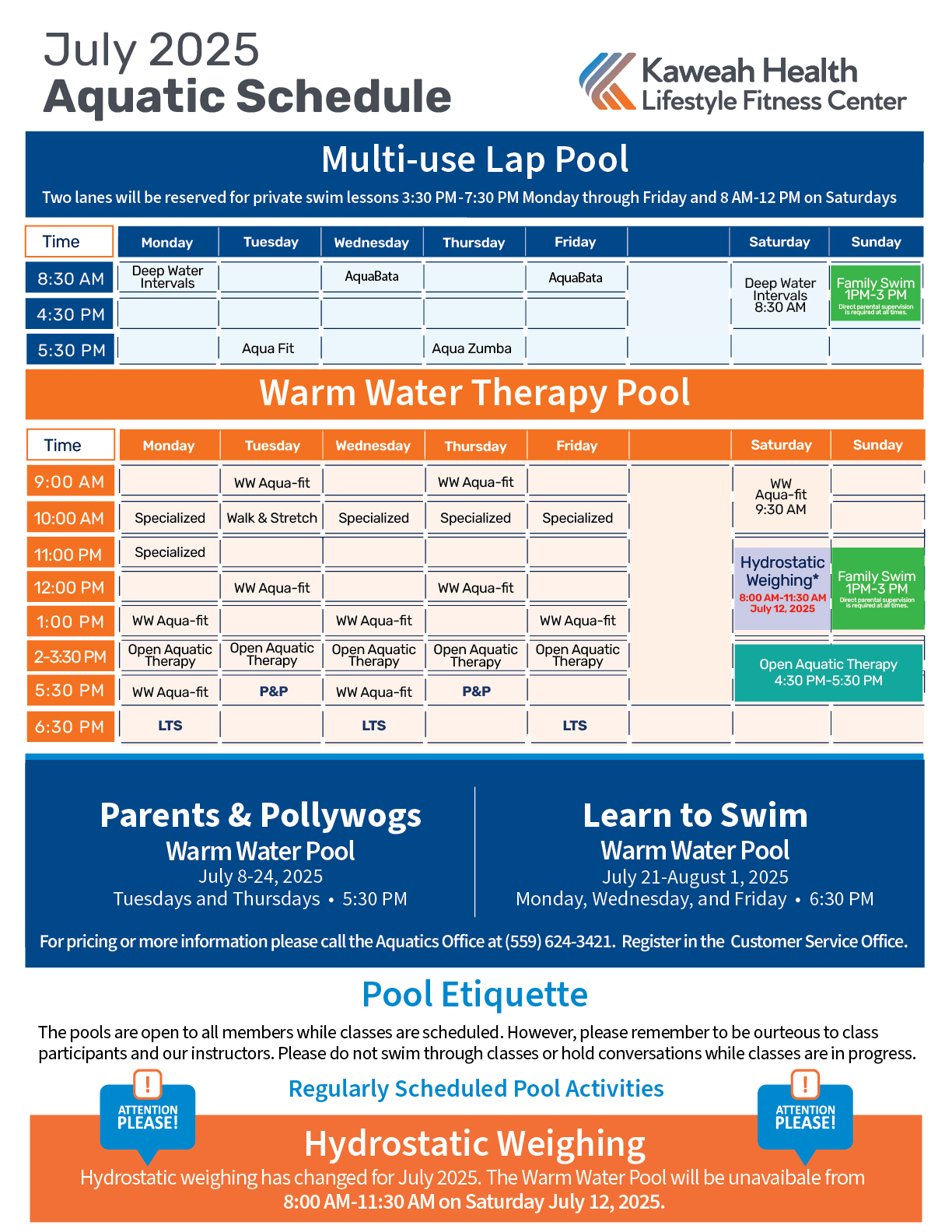 July Aquatic Schedule 2025