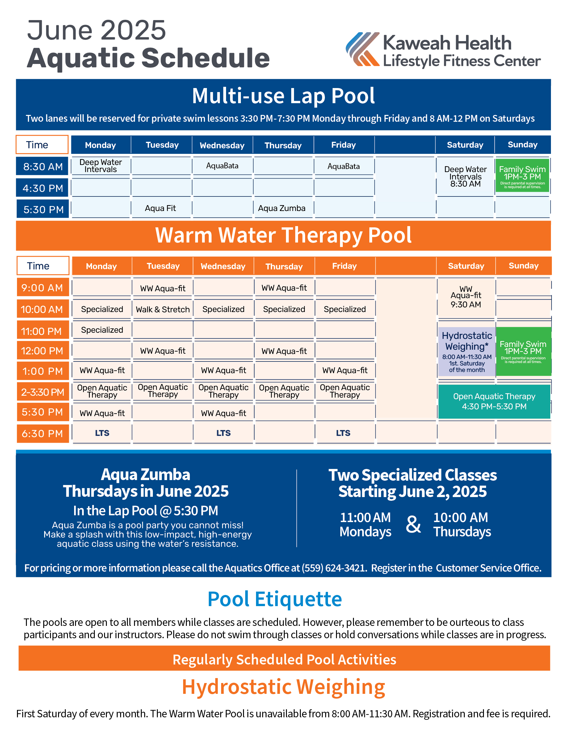 June Aquatic Schedule 2025