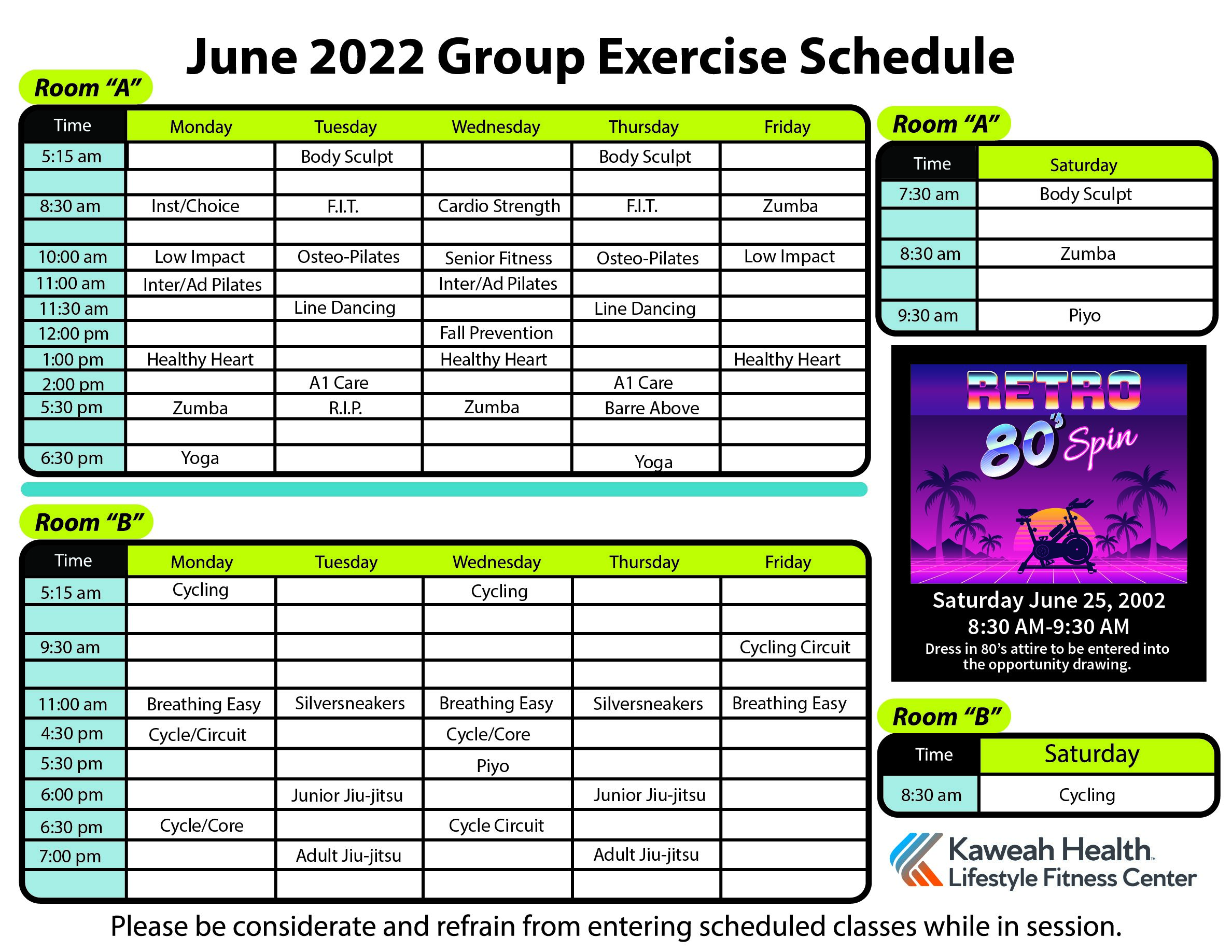 June Aerobic schedule 2022