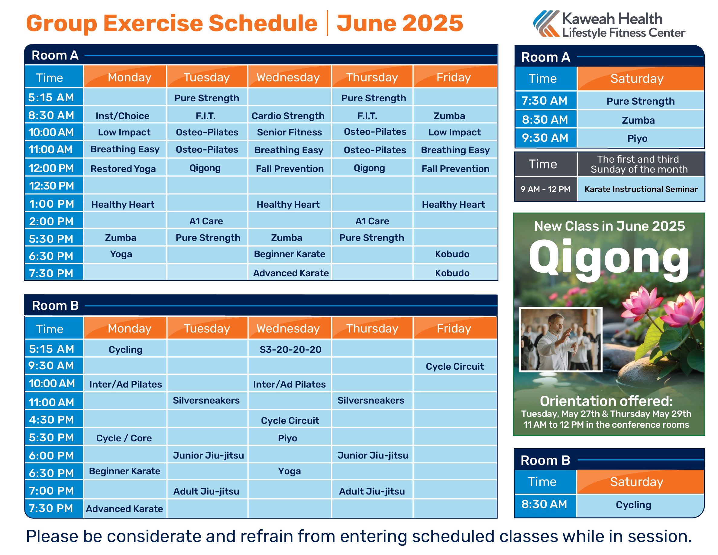 June Aerobic schedule 2025