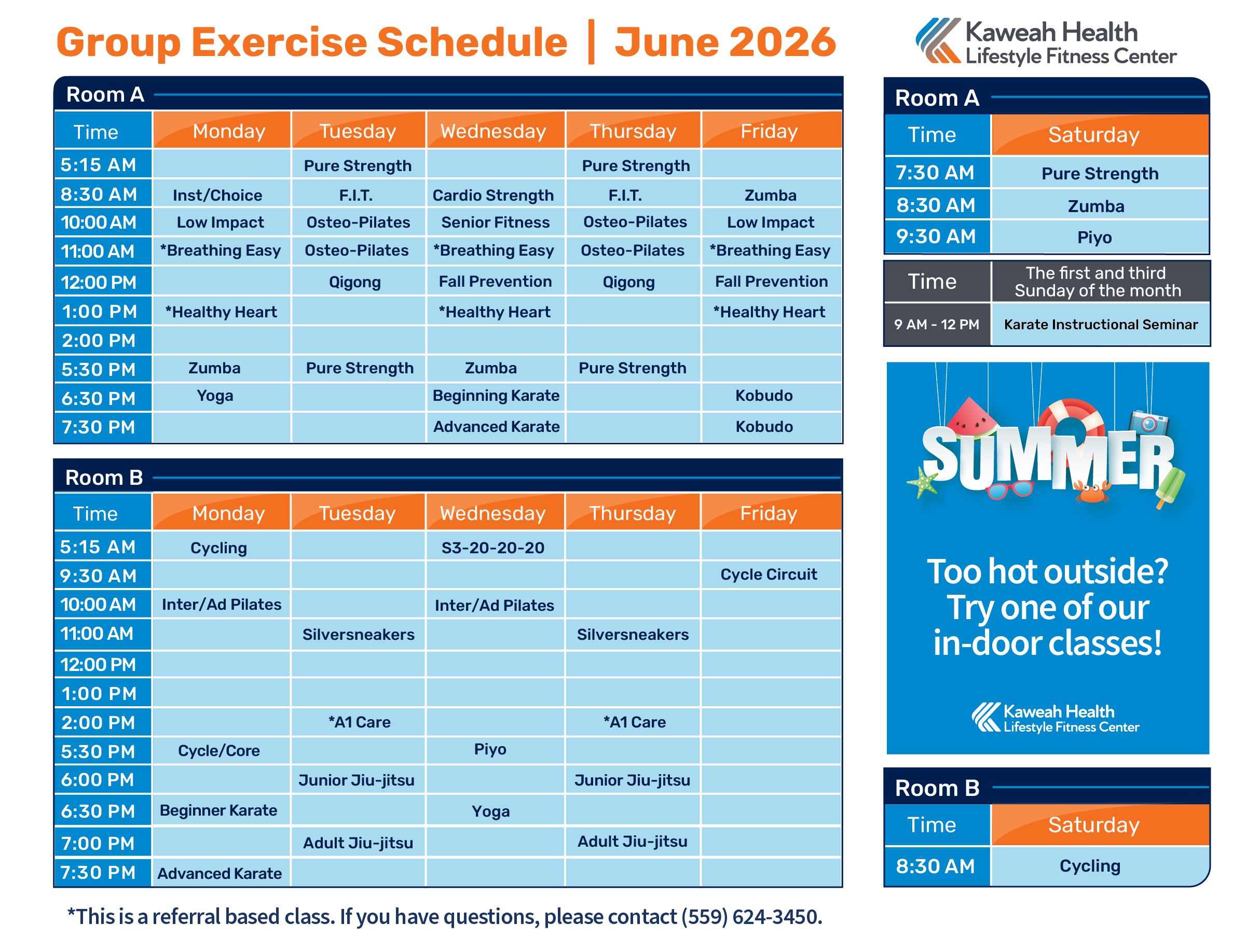 June Aerobic schedule 2026