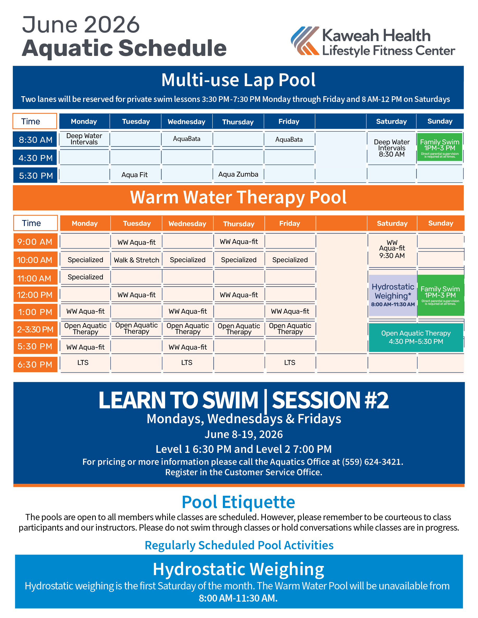 June 2026 Aquatic Schedule 