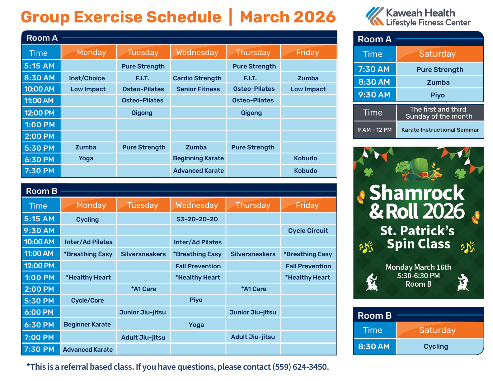 March 2026 Aerobic Schedule 