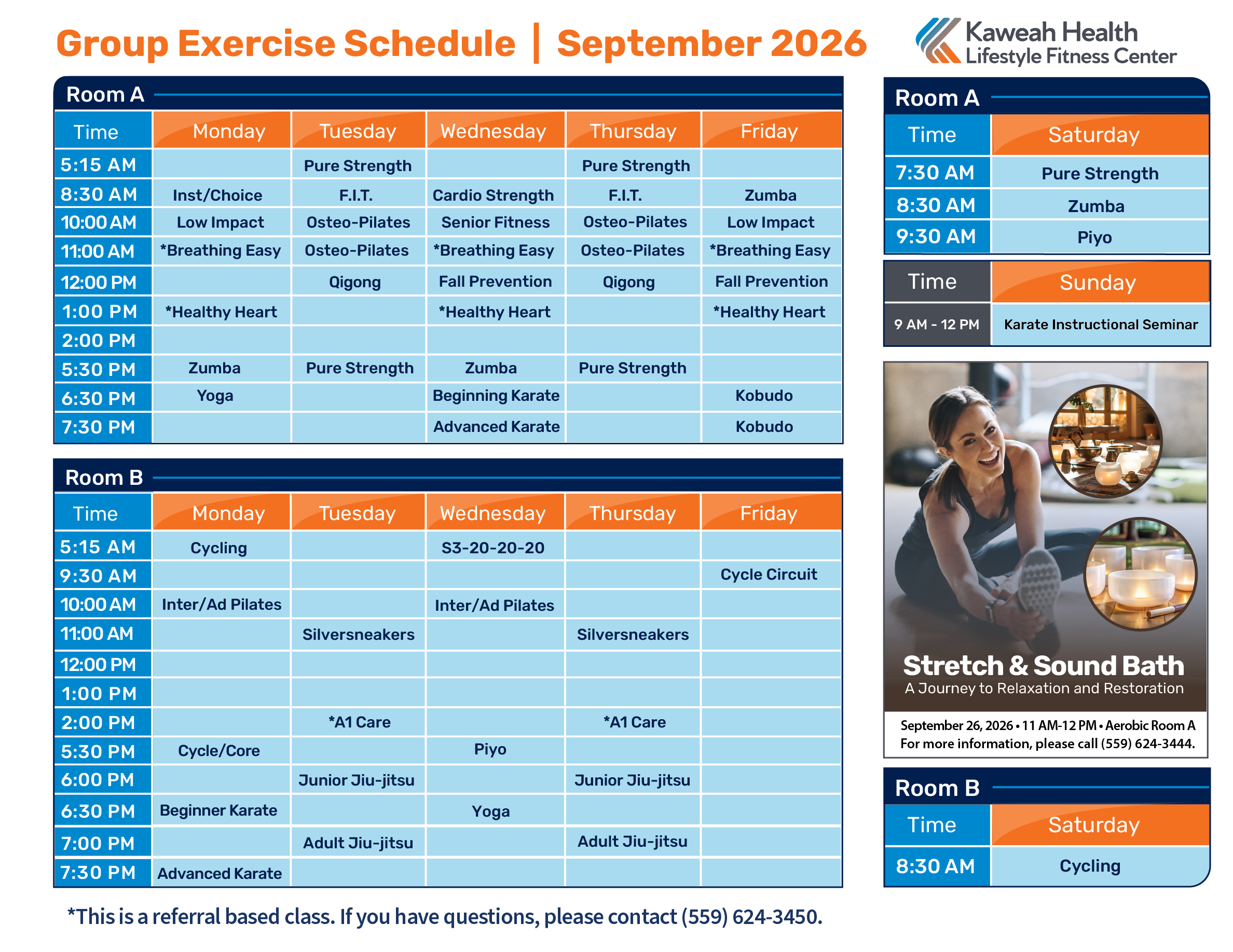 September Aerobic schedule 2026