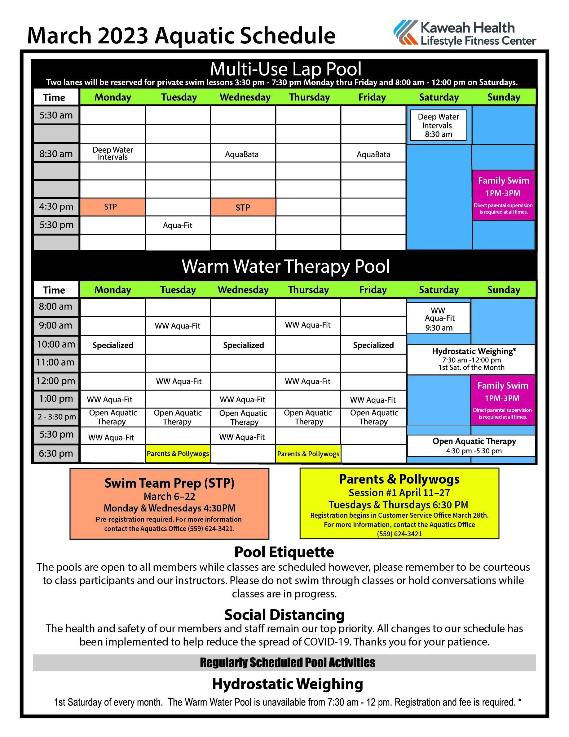 March Aquatic Schedule 2023