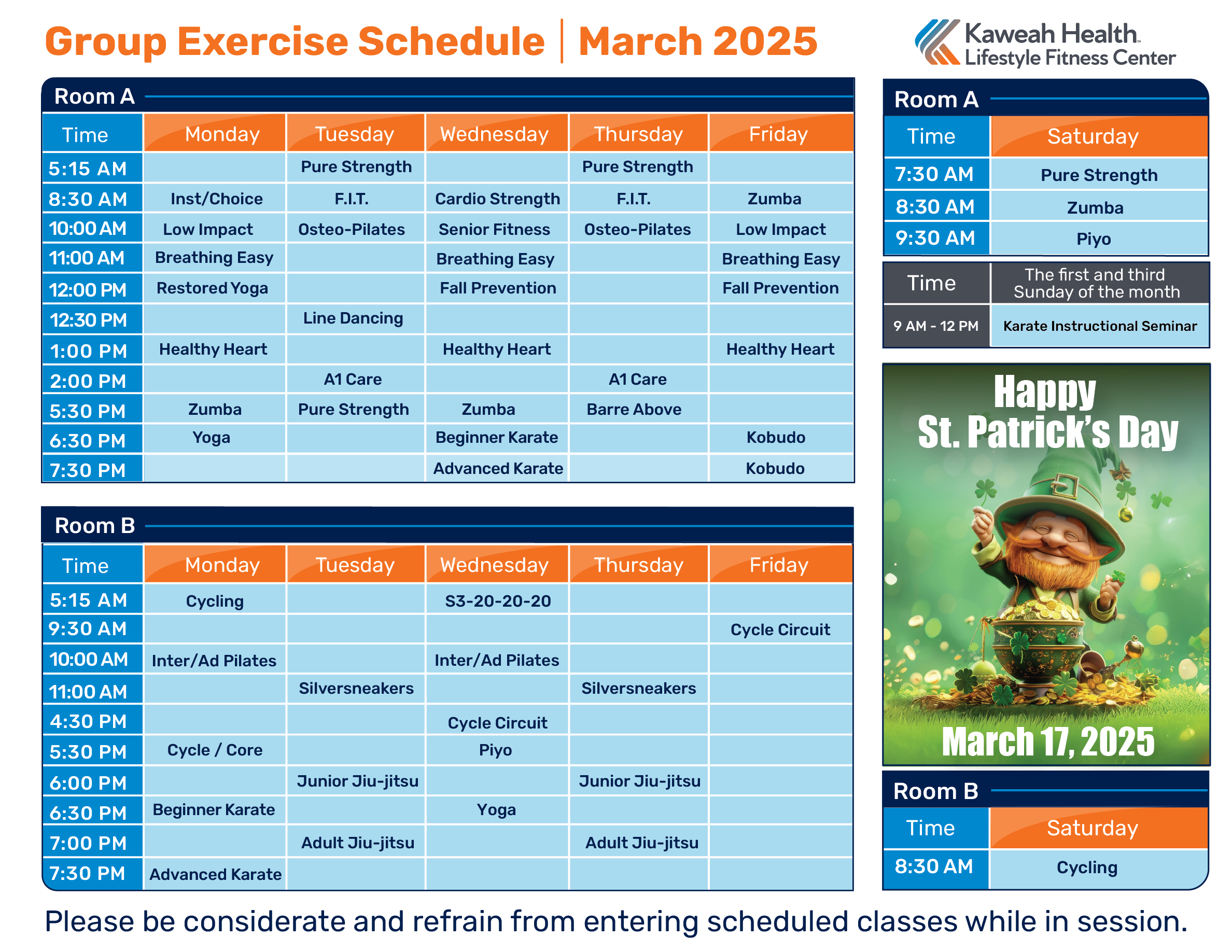 March 2025 Aerobic Schedule 