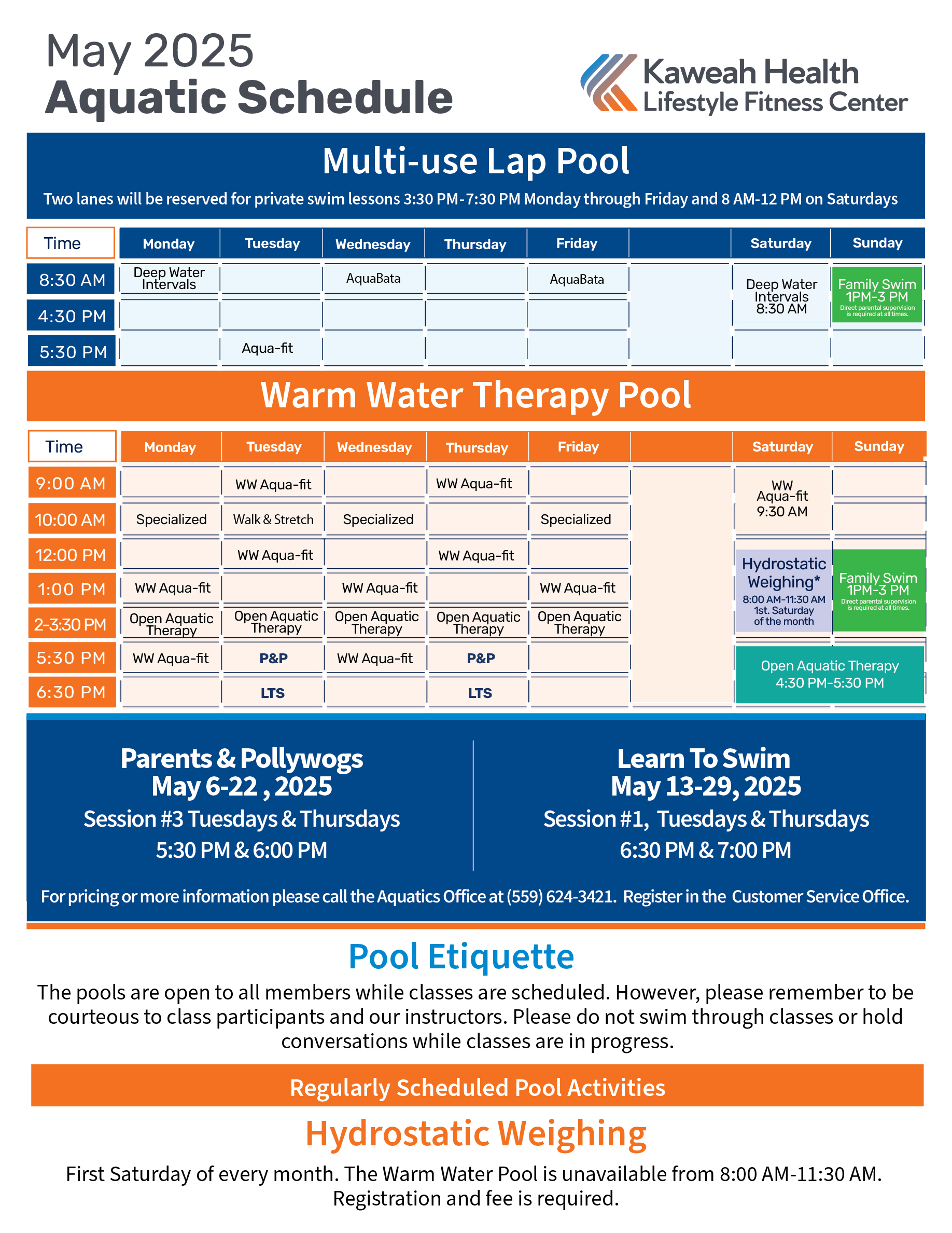 May 2025 Aquatic Schedule 