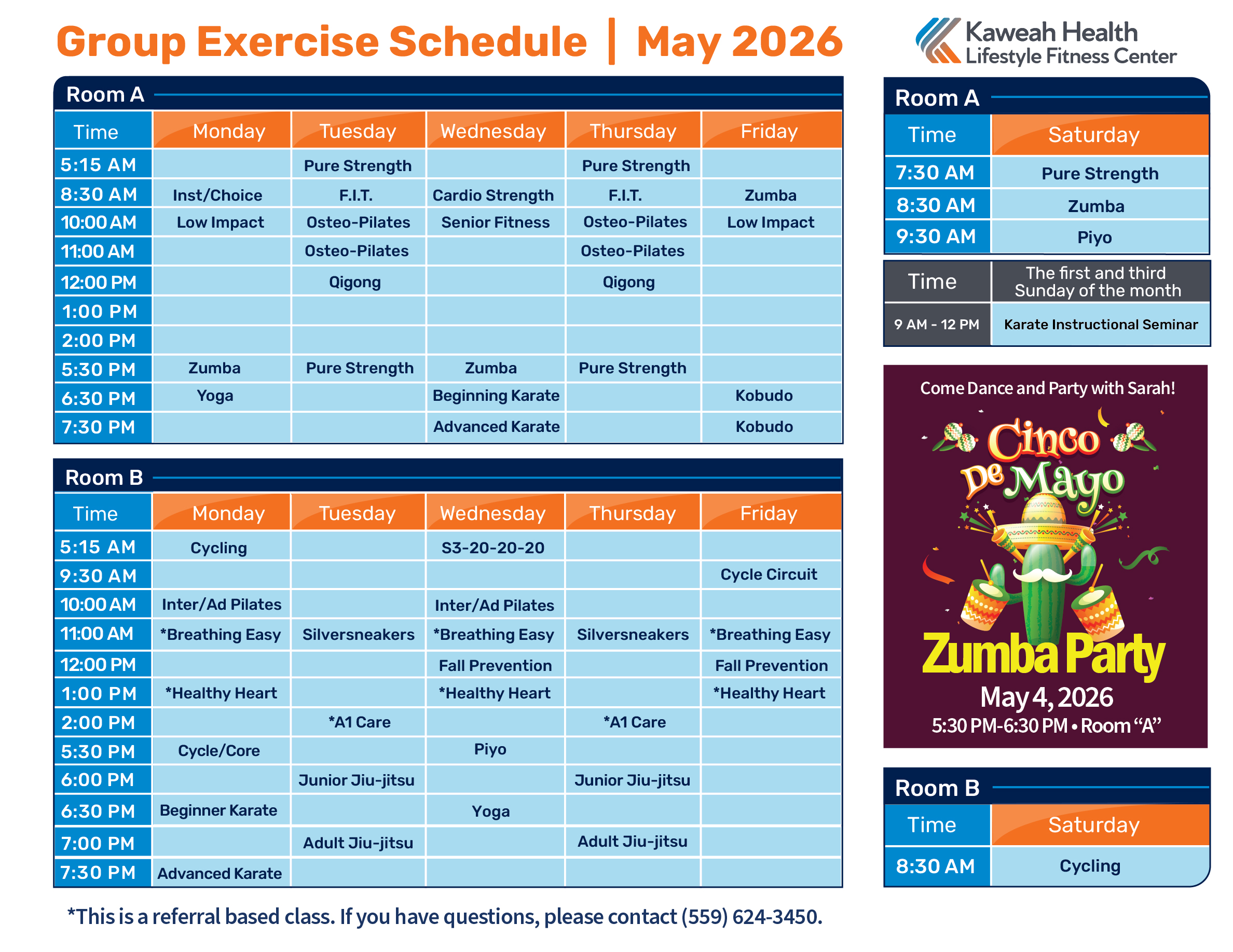 May Aerobic schedule 2026