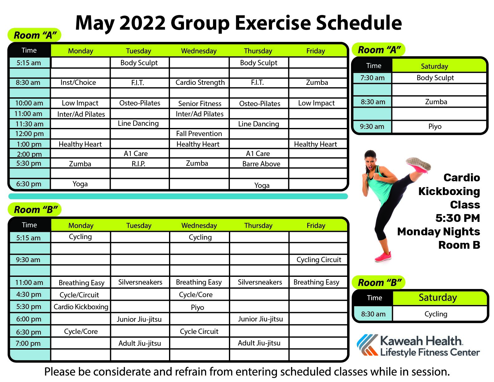 May Aerobic schedule 2022