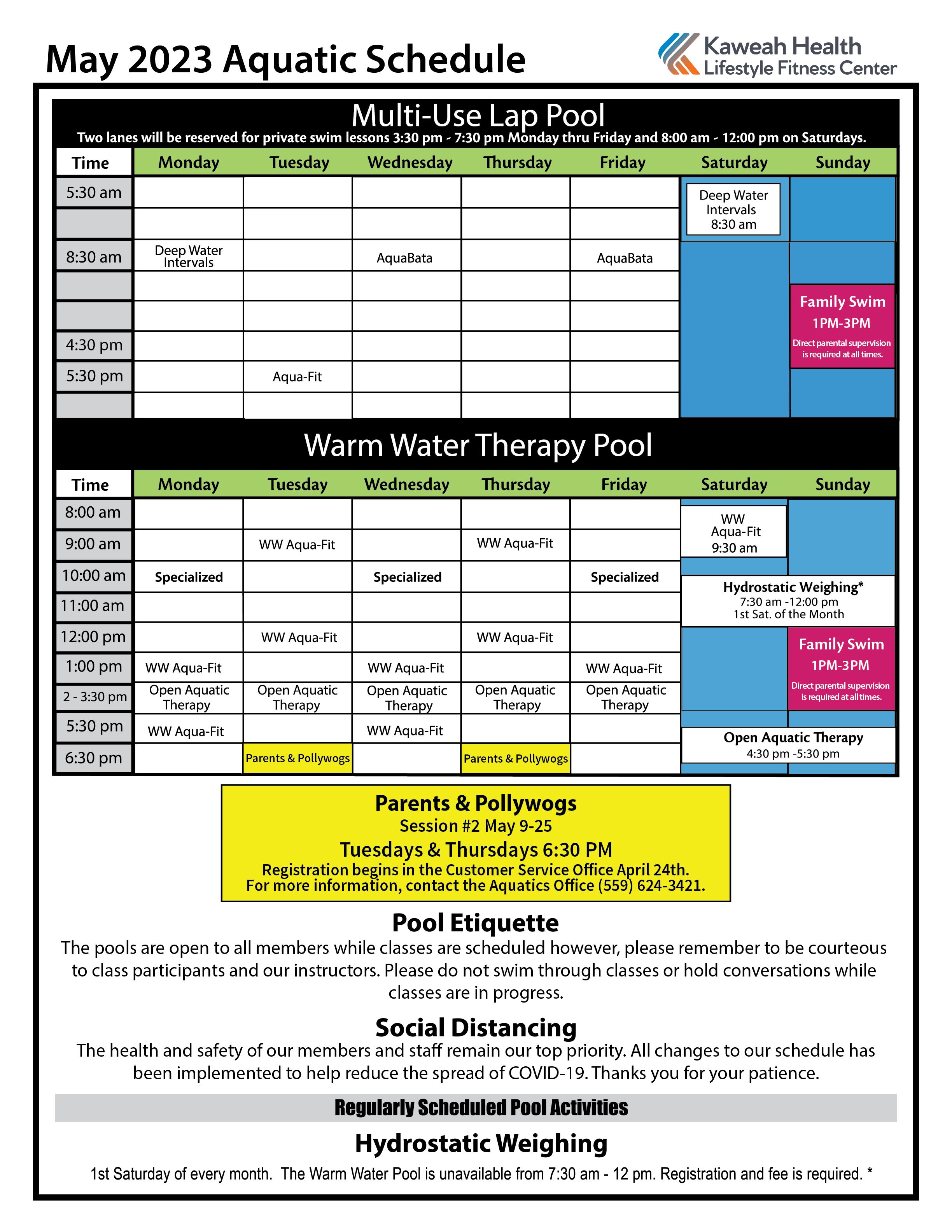 May Aquatic Schedule 2023