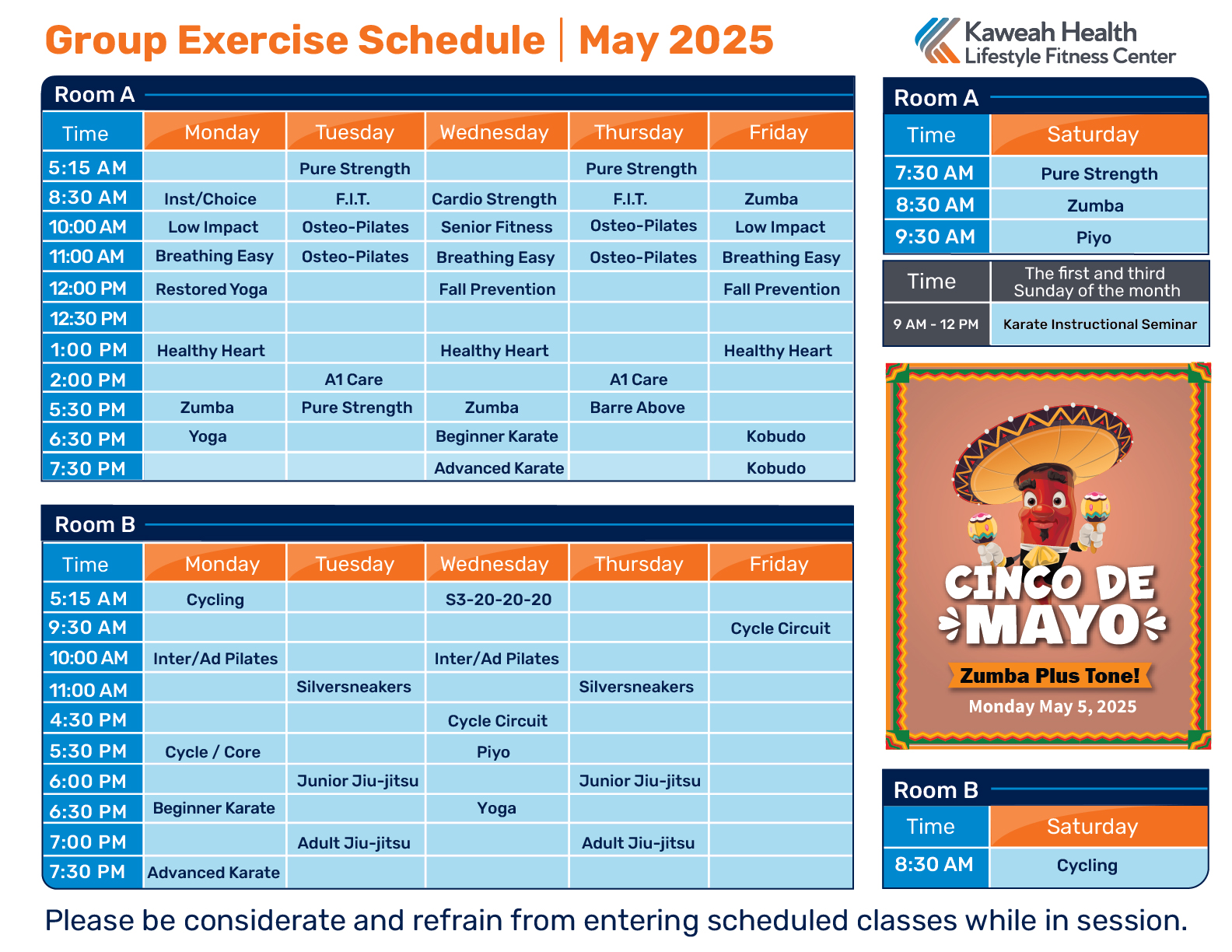 May 2025 Aerobic Schedule 