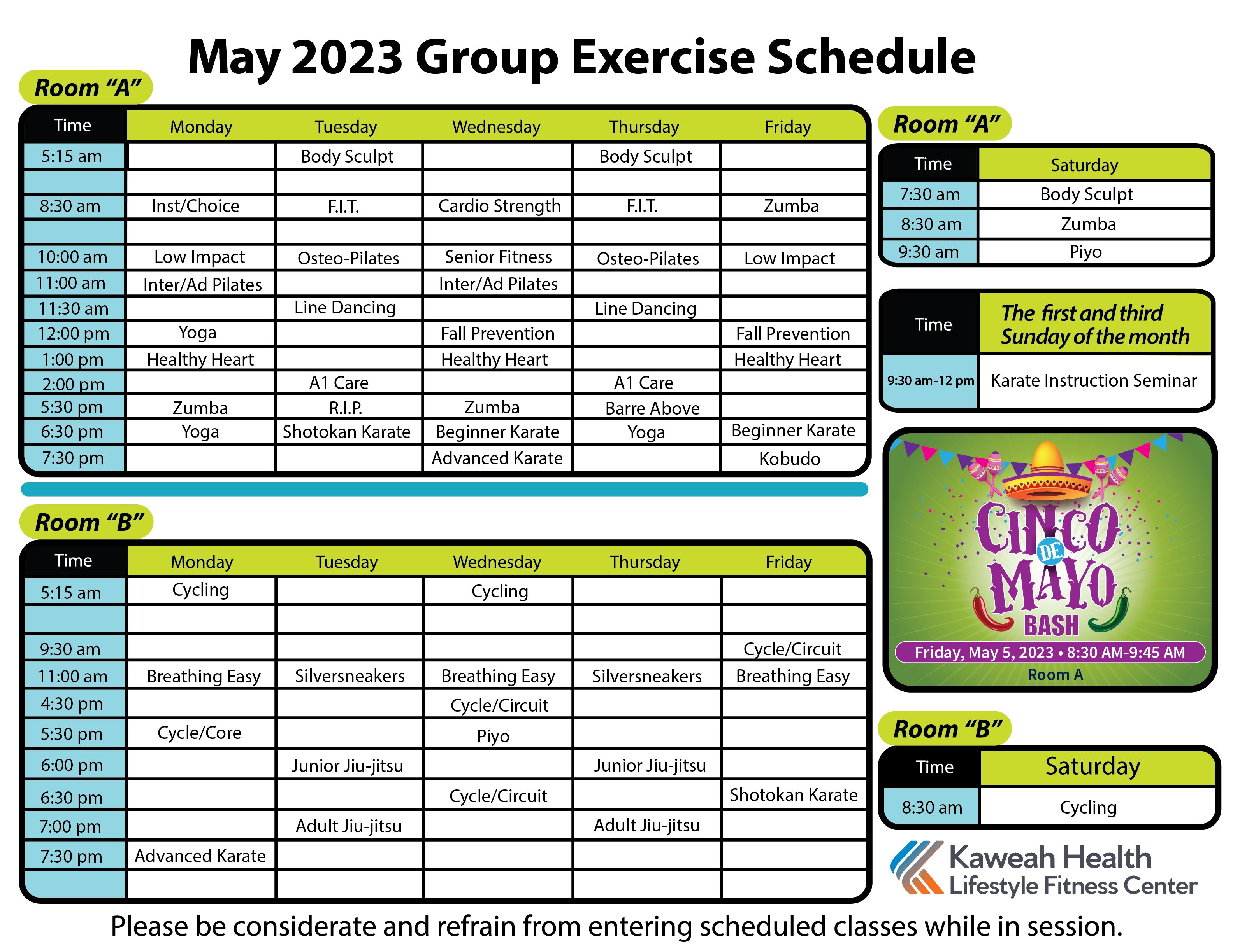 May Aerobic schedule 2023