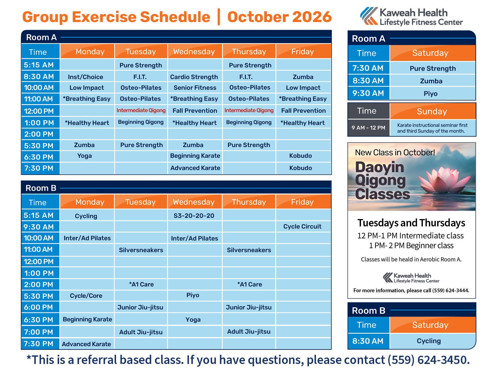 October Aerobic schedule 2026
