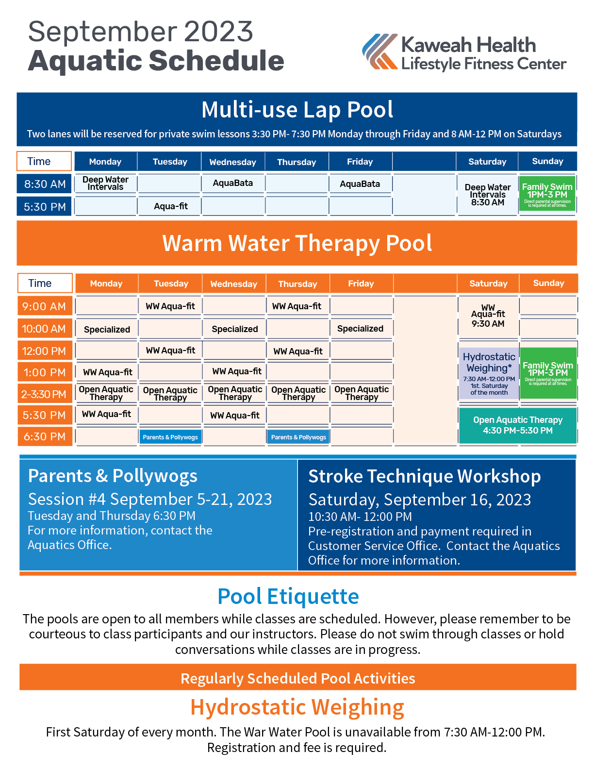 Septemer Aquatic Schedule 2023
