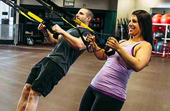 Two people working out